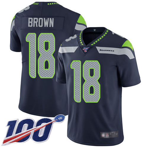 Seattle Seahawks Limited Navy Blue Men Jaron Brown Home Jersey NFL Football 18 100th Season Vapor Untouchable